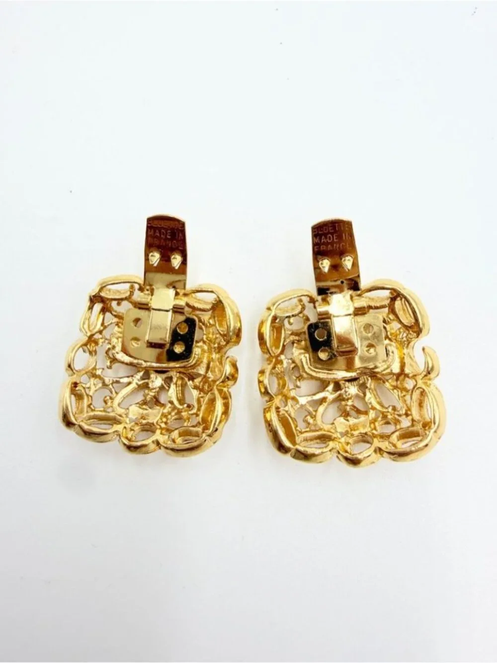 Vintage Bluette Made in France Gold Tone Dress Clips Pair